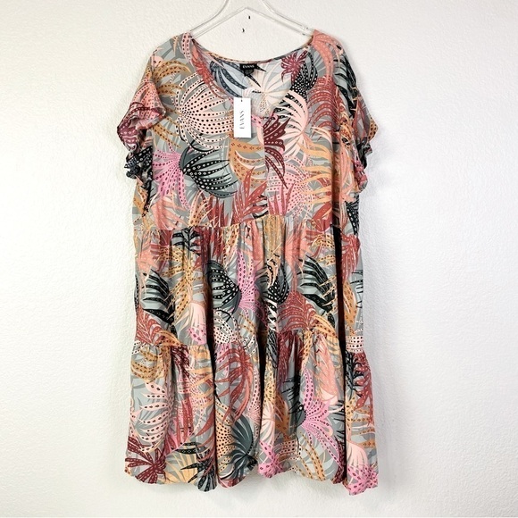 Evans Tropical Windown Tiers Flutter Sleeve Dress Size 22/24 - Picture 3 of 10